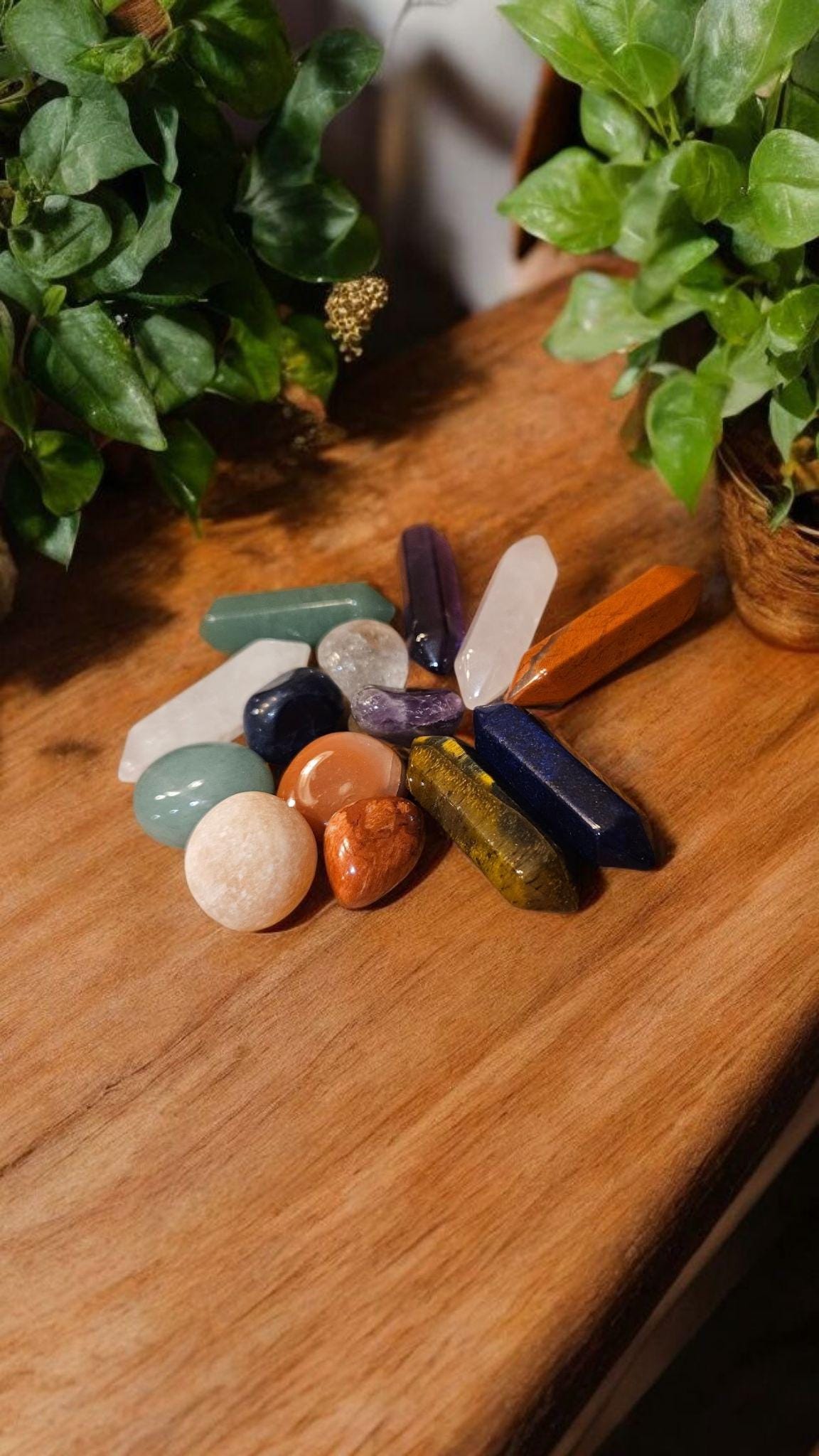 Chakra Crystal Healing Set: Tumbled Stones and Chakra Wands