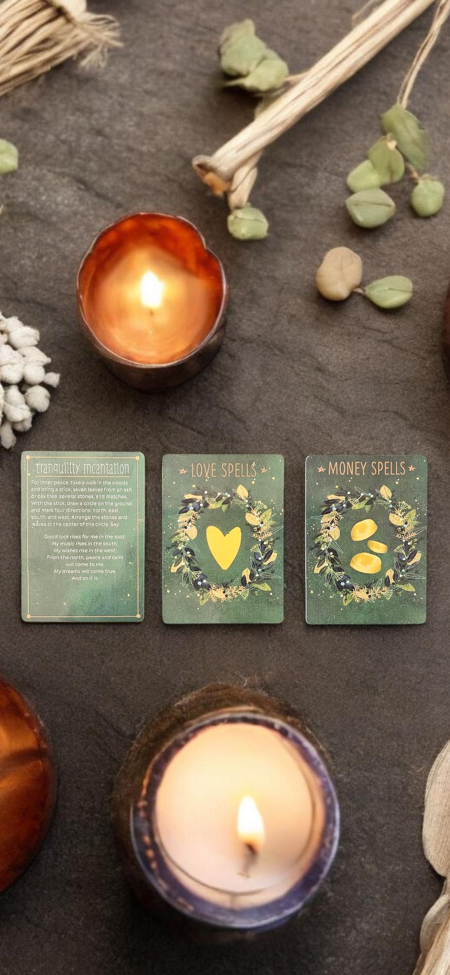 100pcs Practical Witch's Spell Deck - Divination Cards for Love, Happiness & Success - Golden Green Witch Oracle Deck for Beginners