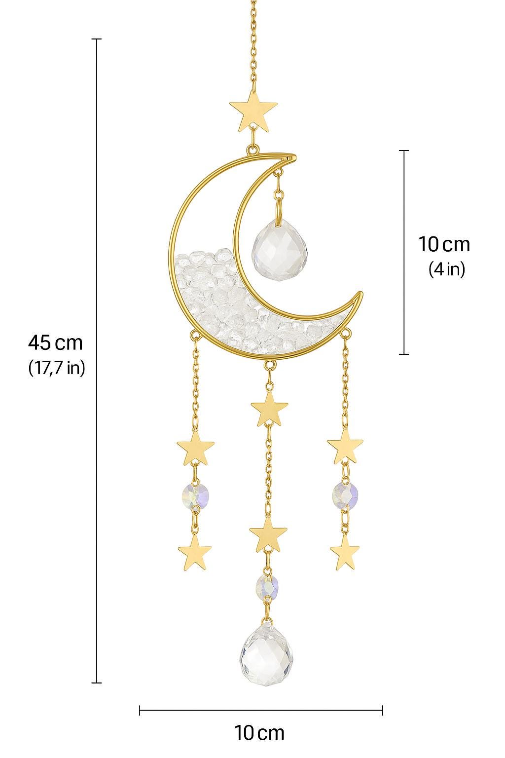 Crescent Moon & Stars Resin Suncatcher – Iridescent Hanging Ornament for Window, Car, or Room Decor