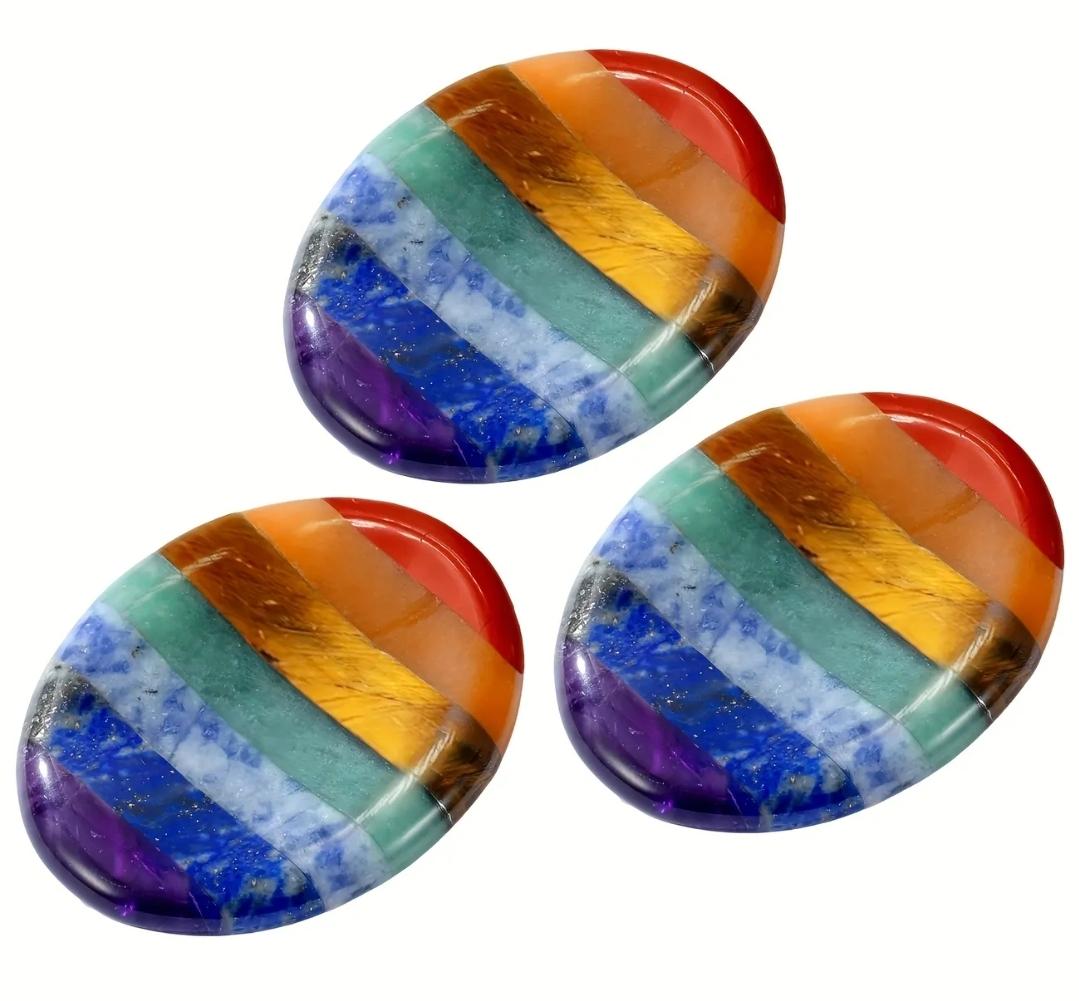 7 Chakra Thumb Worry Stone | Oval Crystal Fidget, Anxiety Relief