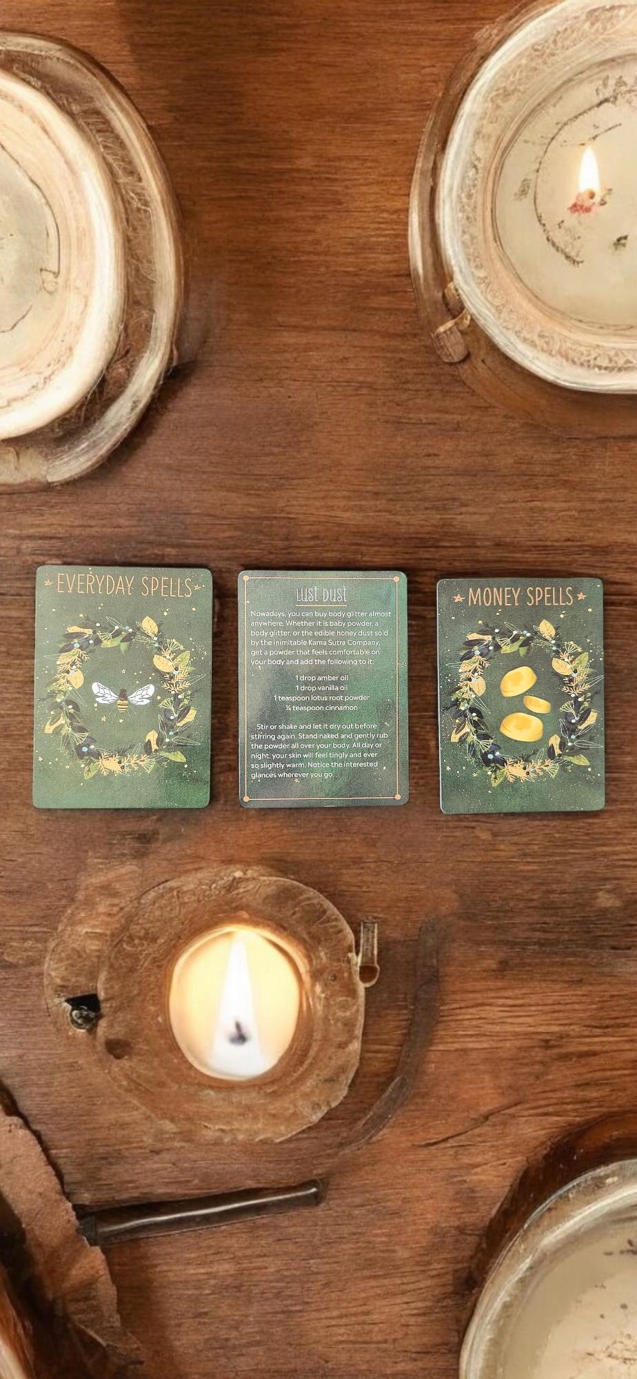 100pcs Practical Witch's Spell Deck - Divination Cards for Love, Happiness & Success - Golden Green Witch Oracle Deck for Beginners