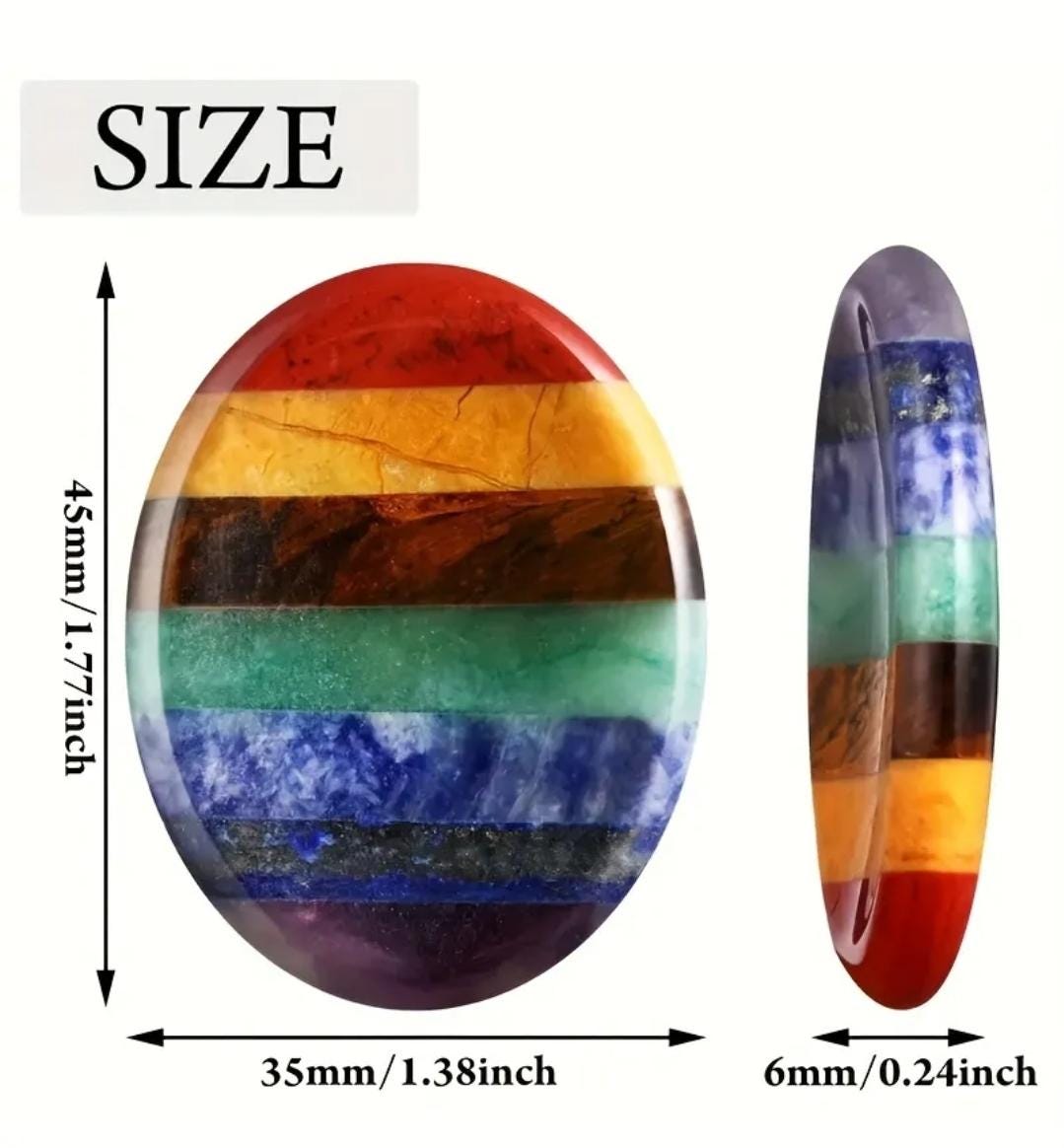 7 Chakra Thumb Worry Stone | Oval Crystal Fidget, Anxiety Relief