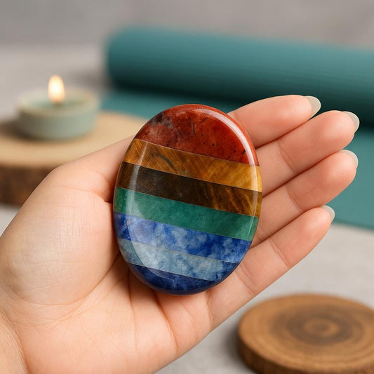 7 Chakra Thumb Worry Stone | Oval Crystal Fidget, Anxiety Relief